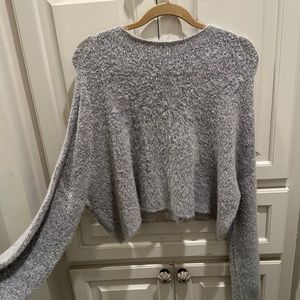 Olivaceous Cropped Fuzzy Light Grey Sweater Women’s Size L